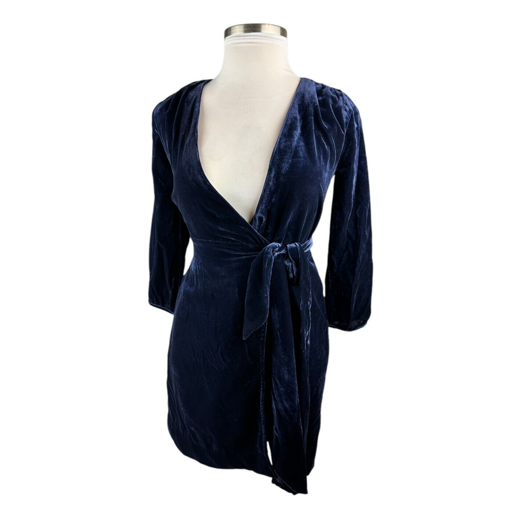 NWT J. Crew Velvet Wrap Dress Long Sleeve Drapy Navy Blue K0145 Women's Size 0 - Picture 15 of 16